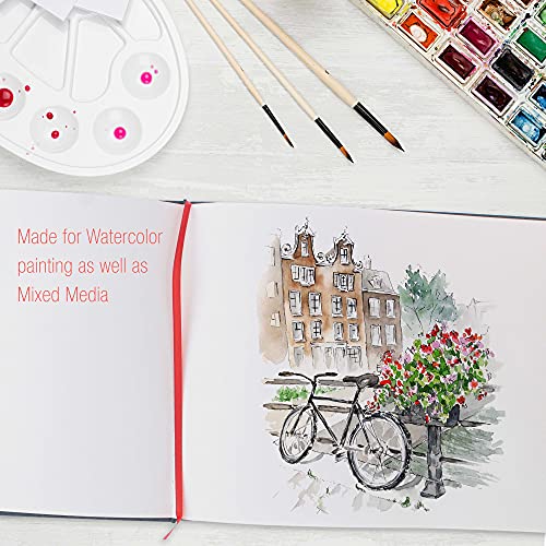 U.S. Art Supply 9" x 12" Watercolor Book, 2 Pack, 76 Sheets, 110 lb (230 GSM) - Linen-Bound Hardcover Artists Paper Pads - Acid-Free, Cold-Pressed, U.S. Art Supply