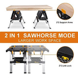 WORKESS Portable Workbench & Sawhorse, 440Lbs/1000Lbs Capacity Heavy Duty Folding Work Table, 21.5"-32.5" Adjustable Height with Clamping System, 2 x WORKESS