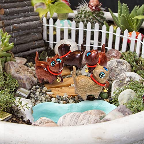 SYWAN 4Pcs Sandalwood Hand Carved Wood Cat, Handmade Wood Carved Cats Sandalwood Decoration Handmade Wood Carved Cats Cute Cat Wooden Crafts Figurine SYWAN