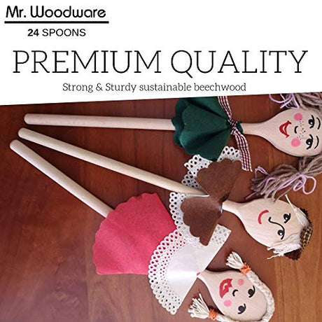 Mr.Woodware 10 Inch Wooden Spoons for Cooking - Set of 24 Long Handle Wooden Spoon for Mixing, Stirring, Tasting - Kitchen Wooden Utensils For Mr. Woodware