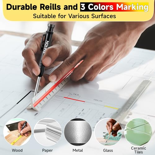 Enhon 57 Pcs Carpenter Pencils Set, Construction Pencils with Sharpener and 52 Refills, Deep Hole Mechanical Carpenter Pencil Set with Retractable Enhon