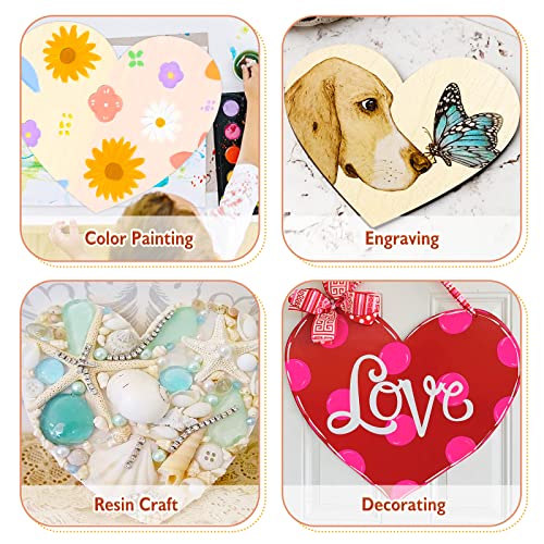 Wooden Hearts for Crafts, 10 Pack 12 Inch Blank Heart Cutout Unfinished Wood Hearts Slices Valentine's Heart Shaped Ornaments Door Hanger Decor for Boqin