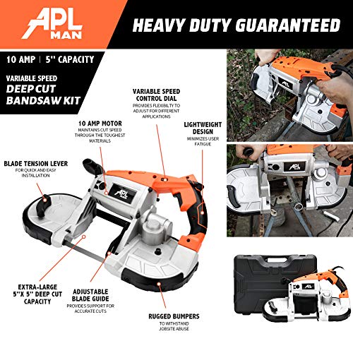 APLMAN Band Saw 5-Inch10-Amp Deep Cut Portable BandSaw for Wood Variable Speed Handheld Band Saw for Metal - WoodArtSupply