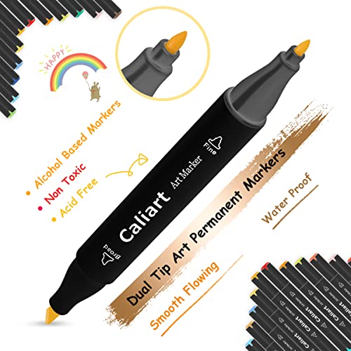 Caliart Alcohol Markers, 100 Colors Dual Tip Art Markers Sketch Markers Pens Permanent Alcohol Based Markers with Case for Adult Kids Halloween Caliart