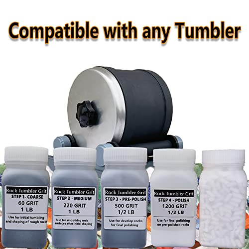 4 LBS Refill Rock Tumbler Grit Media 5 In 1 Kit, Rock Tumbling Grit Set -Inculde 3 LBS 4 Step Polishing Grits Media + 1 LB 3/16" X 3/8" Ceramic HDongany
