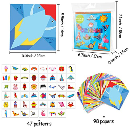 hapray Origami Kit for Kids Ages 5-8 8-12, with Guiding Book, 98 Sheets Paper with 47 Patterns, DIY Art and Craft Projects, Beginners Children's Day hapray