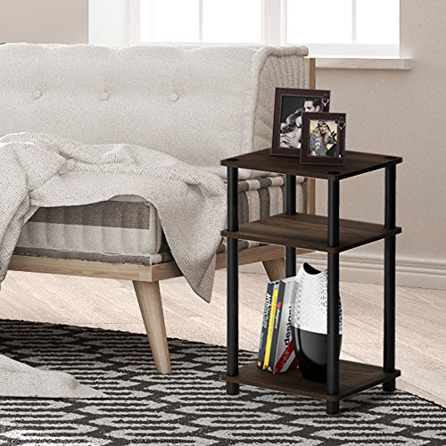Furinno Just 3-Tier Turn-N-Tube End Table / Side Table / Night Stand / Bedside Table with Plastic Poles, 1-Pack, Columbia Walnut/Black Furinno
