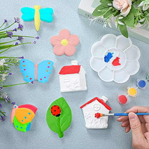 12 Sets Arts and Crafts Set Painting Kit for Kids Unpainted DIY Ceramic Figurines Paint Your Own Figurines with 12 Magnet 2 Brushes and 1 Palette - WoodArtSupply