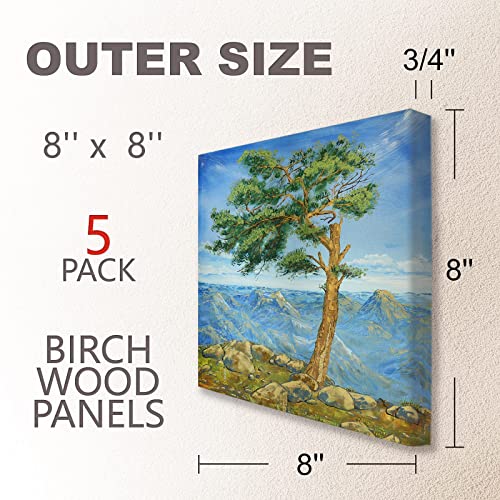 Unfinished Wood Boards Canvas for Painting, 5 Packs 3/4’’ Deep Cupohus 8’’ x 8’’ Wooden Cradled Panels for Pouring Art, Crfats, Paints and More Cupohus