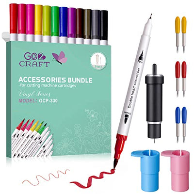 GO2CRAFT Accessories Bundle for Cricut Makers and All Explore Air, 21Pcs Perfect Draw Then Cut Tools, Deep Cut Housing, Replacement Cutting Blades,