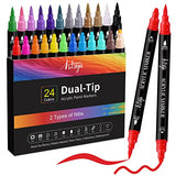 24 Colors Acrylic Paint Pens, Dual Tip Pens With Medium Tip and Brush Tip for Rock Painting, Ceramic, Wood, Plastic, Calligraphy, Scrapbooking, Brush Artugn