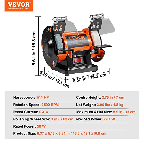 VEVOR Bench Buffer Polisher, Bench Buffer Grinder Polishing & Buffing Machine for Metal/Jewelry/Wood/Jade/Plastic/Silver DIY, with Wool/Abrasive VEVOR