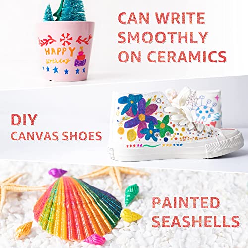 JR.WHITE Glitter Metallic Paint Pens: Sparkle Water-Based Marker Pen for Greeting Cards, Mugs, Wood, Art Drawing, Rock Painting, Posters, Albums, JR.WHITE