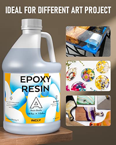 INCLY 2 Gallon Crystal Clear Epoxy Resin Kit, High Gloss & Bubbles Free Resin Supplies Coating & Casting Resin for Table Top, Countertop, River