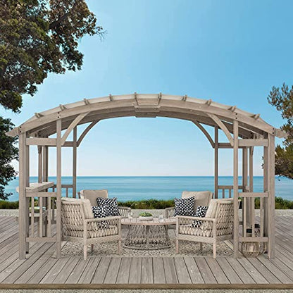 Sunjoy Arched Pergola 10 x 14 ft. Light Grey Outdoor Cedar Framed Wood Pergolas with Weather-Resistant Canopy for Patio, Garden, Backyard Activities - WoodArtSupply