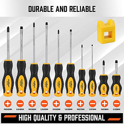 HORUSDY 11-piece Magnetic Screwdriver Set with Case, 5 Phillips & 5 Flat Head Tips with Magnetizer demagnetizer Precision Screwdriver Set