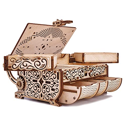 Wood Trick Treasure Box 3D Wooden Puzzle for Adults and Kids to Build - Cute & Neat Design - with Shimmering Crystals - Store Your Jewelry - DIY Gift Wood Trick