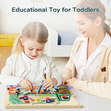 TOP BRIGHT Wooden Magnetic Wand Maze Board for 3 4 5 Years Old, Wooden Activity Board, Learning Color Recognition Magnetic Beads Fidget Toys for Kids TOP BRIGHT