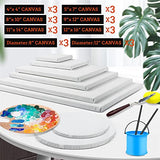24 Pack Canvases for Painting with 4x4, 5x7, 8x10, 9x12, 11x14, 12x16, Round Canvas with 12x12, 8x8, 3 of Each, Painting Canvas for Oil & Acrylic ESRICH