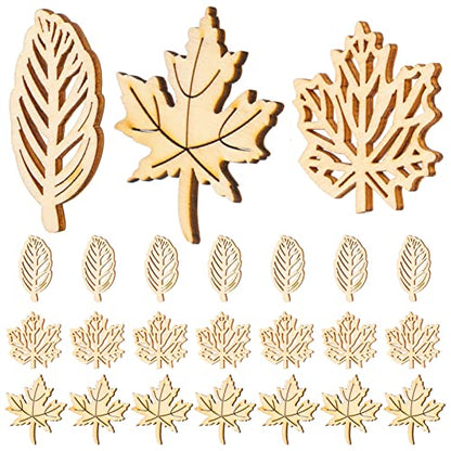 Amosfun 20PCS Wooden Maple Leaves Cutout Wood Slices Hollow Out Wood Pieces Crafts for DIY Crafting Ornament Decoration (Burlywood)