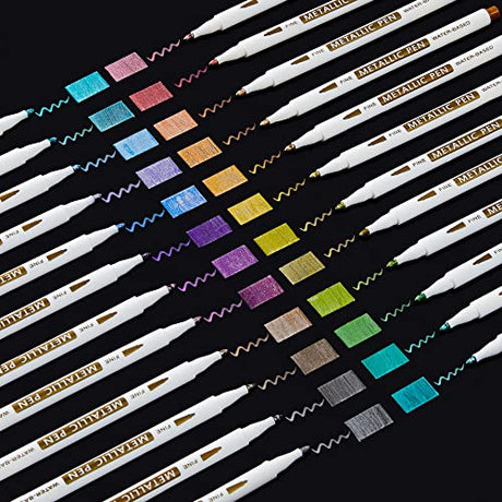 Shuttle Art Metallic Marker Pens, 24 Colors Metallic Paint Markers Fine Point for DIY Card, Calligraphy, Art and Crafting Projects, Works Great on Shuttle Art
