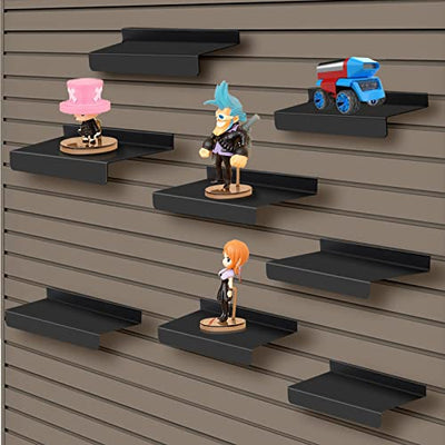 SNOGSWOG 4x10 Inch Slatwall Shelves Set of 8, Metal Slat Wall Shelves Accessories, Black Flat Display Shelves for Slat, Metal Retail Display for