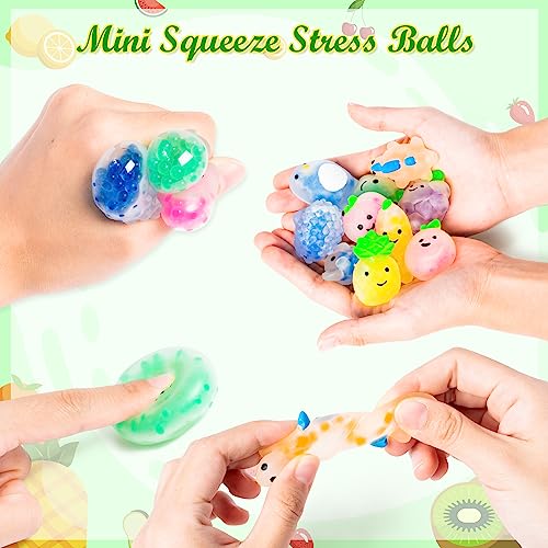 WATINC 24pcs Mini Squeeze Stress Balls, Fruit Animal Fidget Toys Party Favors for Kids, Sensory Stress Relief Squeeze Toy with Water Beads, Cute WATINC