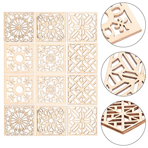 Abaodam 20pcs Unfinished Wooden Pieces Embellishments Boho Flower Wood Cutouts Shapes Wooden Craft Tags with Hemp Rope for DIY Crafts Scrapbooking