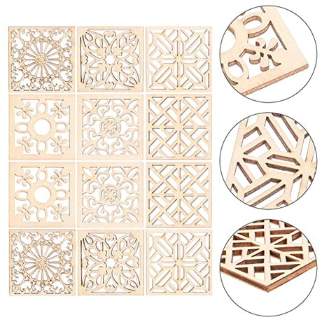 Abaodam 20pcs Unfinished Wooden Pieces Embellishments Boho Flower Wood Cutouts Shapes Wooden Craft Tags with Hemp Rope for DIY Crafts Scrapbooking Abaodam