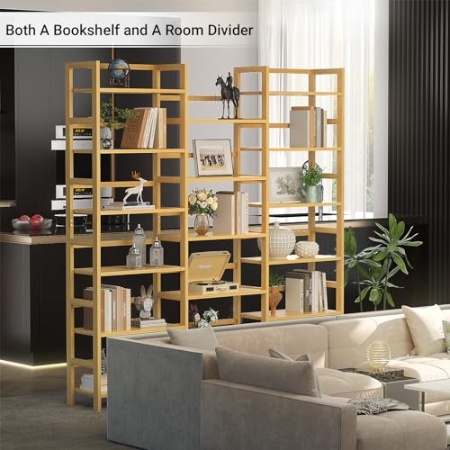 Homykic 6-Tier Triple Wide Bamboo Bookshelf with 17 Open Shelves – 6ft Tall Freestanding Bookcase for Home and Office Homykic