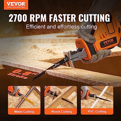 VEVOR Cordless Reciprocating Saw, 0-2700RPM Variable Speed, 0.8" Stroke Fast Cutting, 12V 45 Mins Fast Wireless Charging, Battery Powered with Branch VEVOR