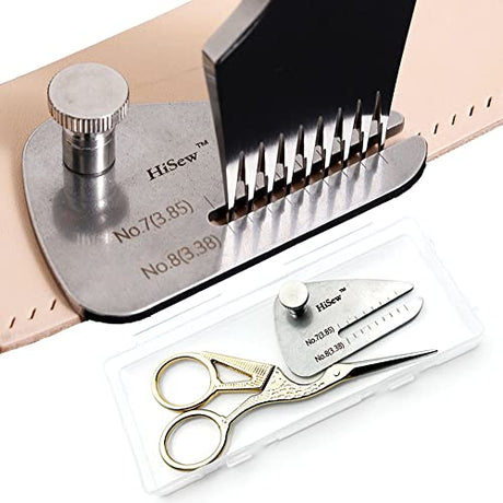 Hisew- Leather Stitching Punch Aid Pulling Plate and Scissor Kit, Diamond Lacing Chisel or Pricking Iron Aid Mate, Leather Craft Work Tools Hisew