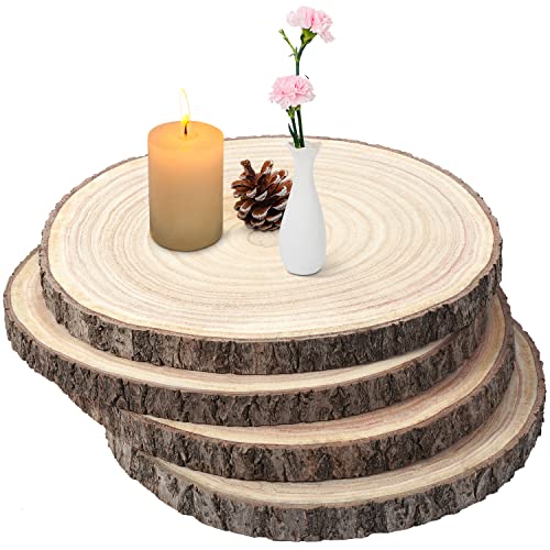 Large Wood Slices 4 Pcs 12-14 Inches Wood Rounds Natural Wood Slices for Centerpieces/Display/Crafts/Painting/Table Decor/Wood Burning/DIY