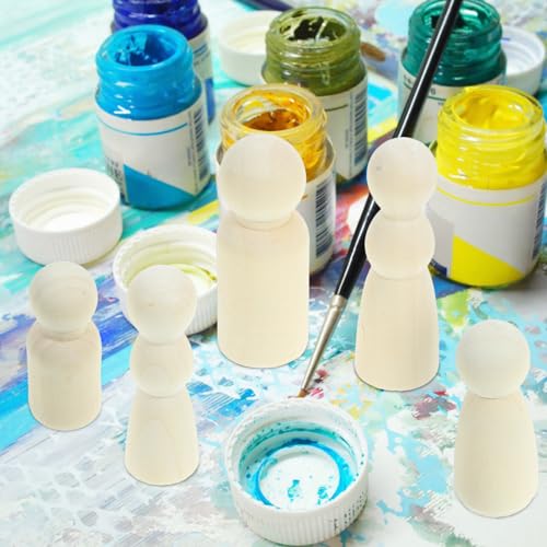 Tofficu Unfinished Wooden Peg Dolls, 36pcs Peg People Doll Bodies Wooden Figures Decorative Peg Doll People for Kids DIY Art Craft Painting Peg Game Tofficu