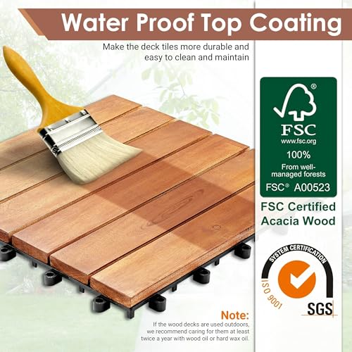 HOUSEBOOK- 12 slats Pack of 9 Premium Wood(Not Softwood Fir/Pine) Interlocking Deck Tile, Patio Pavers Floor, Flooring Tiles, Decor, D.I.Y Tiles,