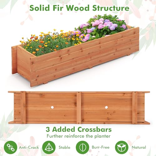 Giantex Raised Garden Bed, 44” x 11” x 10” Wood Planter Box with Drainage Holes, Outdoor Rectangular Raised Beds for Flower Vegetable Herb