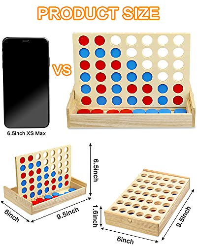 JOYPRO Wooden 4 in a Row Game, Kids Board Games for Kids 5 6 8 10 12 Year Olds, Travel Games for Kids and Adults, 2 Player Classic Family Board Games JOYPRO