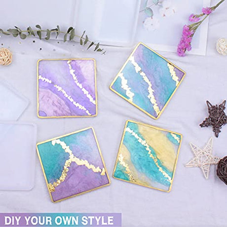 ResinWorld 4 Pack 4 inches Square Coaster Molds, Shiny Coaster Silicone Mold for Resin, Geode Aagte Coaster Resin Molds ResinWorld