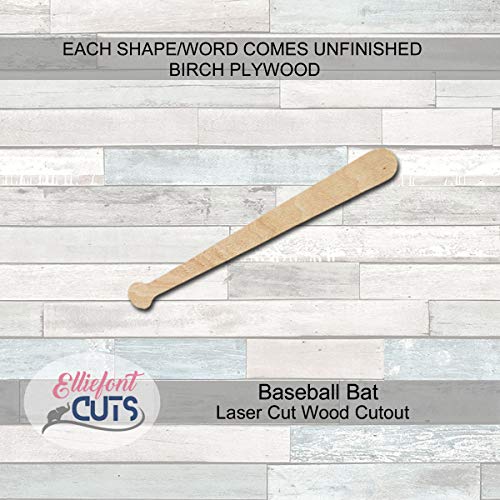 Baseball Bat Wood Cutouts for crafts, Laser Cut Wood Shapes 5mm thick Baltic Birch Wood, Multiple Sizes Available Elliefont Styles