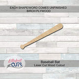 Baseball Bat Wood Cutouts for crafts, Laser Cut Wood Shapes 5mm thick Baltic Birch Wood, Multiple Sizes Available Elliefont Styles