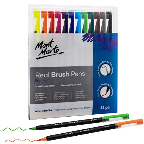 MONT MARTE Premium Watercolor Real Brush Pens, 12pc Artist Coloring Set, Super Flexible Brush Tip, Perfect for Creating a Range of Strokes, Ideal for - WoodArtSupply