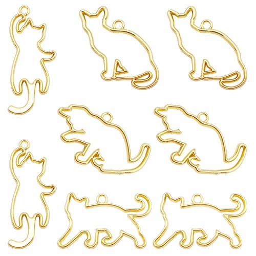 WAY DENG 12 Mix Metal Alloy Open Back Bezel Frame Charm Cat Gold Epoxy Pressed Flower UV Resin Mold Earring Necklace Pendant Dangle Jewelry Crafts WAY DENG