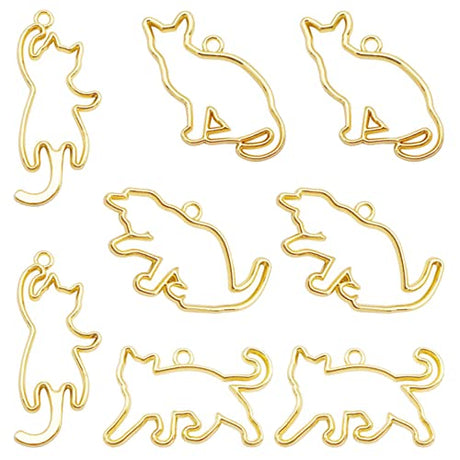 WAY DENG 12 Mix Metal Alloy Open Back Bezel Frame Charm Cat Gold Epoxy Pressed Flower UV Resin Mold Earring Necklace Pendant Dangle Jewelry Crafts WAY DENG