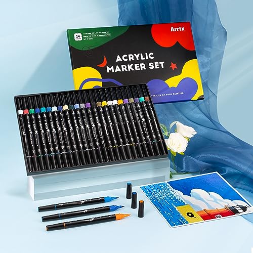 Arrtx Acrylic Paint Pens 32 Colors Brush Tip and Fine Tip (Dual Tip) Paint  Markers for