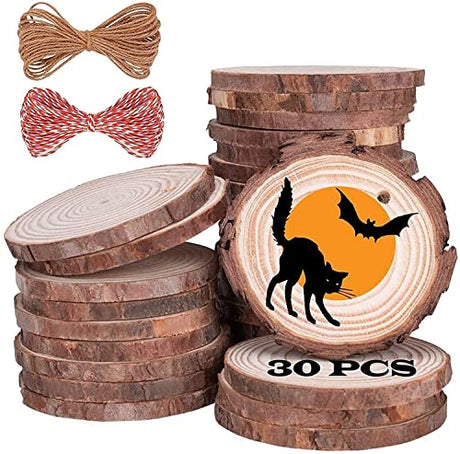 Wood Ornaments 30 Pcs 2.3-2.8 Inches, Gbivbe Wood Slices Unfinished Natural Wooden Predrilled Wood Craft Kit with Hole Wooden Circles Tree Slices for Gbivbe