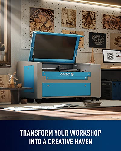 OMTech 60W CO2 Laser Engraver with LightBurn, 16x24 Inch Laser Engraving Cutting Machine with 2 Way Pass Air Assist Digital Control Panel RDWorks, OMTech