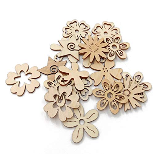 Healifty 50pcs Unfinished Wood Cutouts Assorted Flowers Shapes Wood Slices for DIY Craft Wedding Birthday Table Scatter Confetti