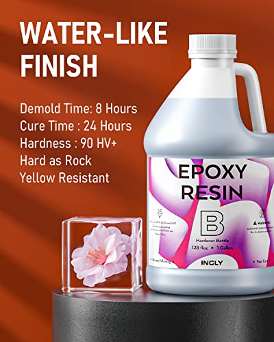 INCLY 2 Gallon Crystal Clear Epoxy Resin Kit, High Gloss & Bubbles Free Resin Supplies Coating & Casting Resin for Table Top, Countertop, River INCLY