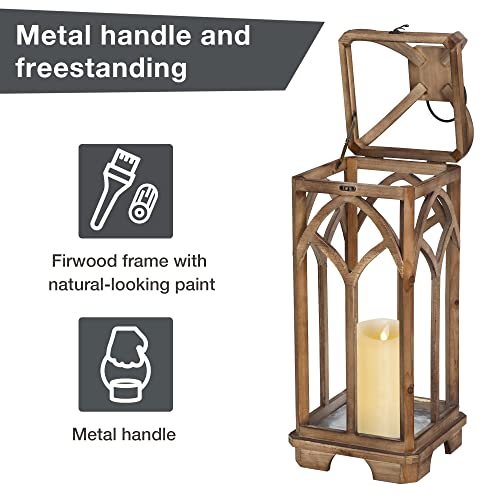 Glitzhome Farmhouse Decorative Lanterns Wooden Candle Lantern Church Window Frame Lanterns for Wedding Mantle Entryway Home Patio Balcony Garden,