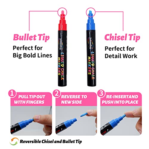 Artsunlvy 8 Colors Chalk Markers,Erasable, Non-Toxic, Water-Based, Reversible Tips, Chalkboard Markers for Kids,Adults,Signs, Windows, Blackboard,Dry Artsunlvy